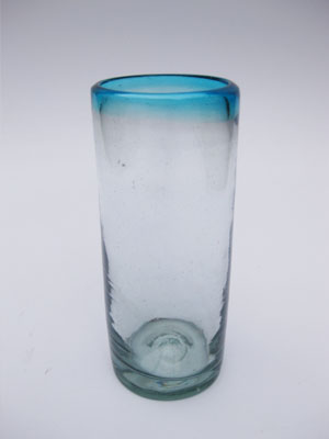  / Juego de 6 vasos tipo highball con borde azul aqua